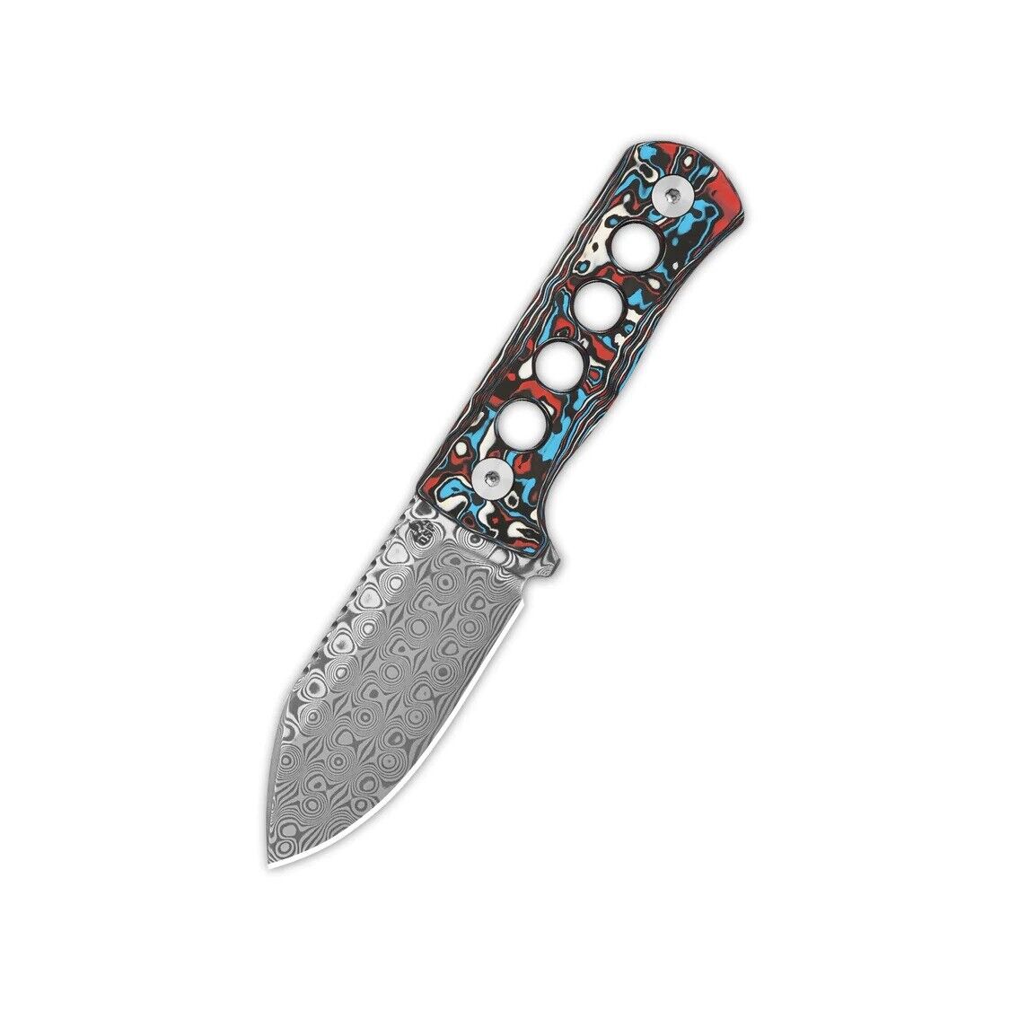 QSP Canary Fixed Blade Knife Black/Blue/Red CF Handle Laminated Damascus QS141-J
