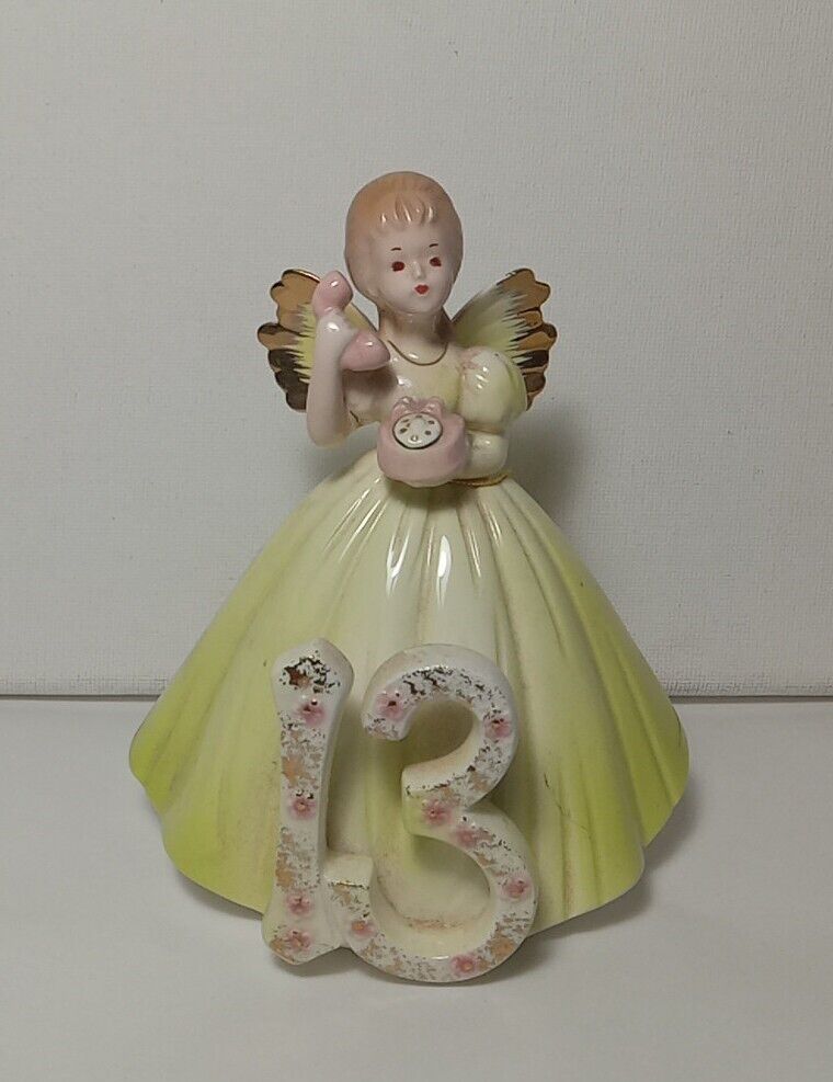 Vintage Josef Original 13th Birthday Angel Girl Figurine 5” Tall Yellow Dress