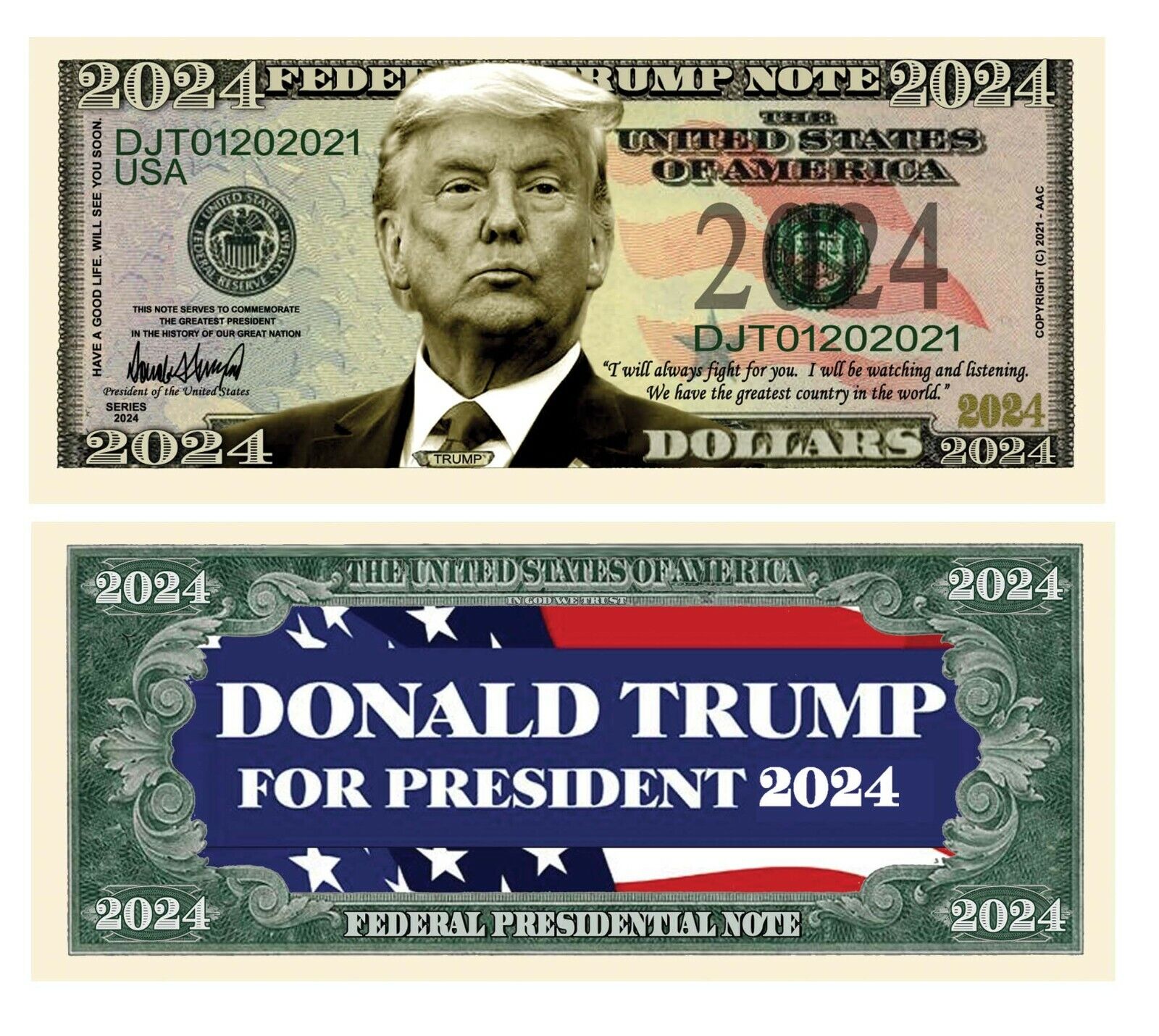 Donald Trump 2024 President Dollar Bill MAGA Novelty Funny Money with Holder