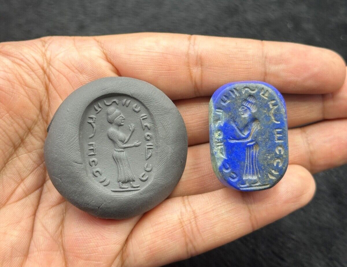Very Unique Ancient Intaglio Roman King Natural Lapis Lazuli Stamp Beads AD 100