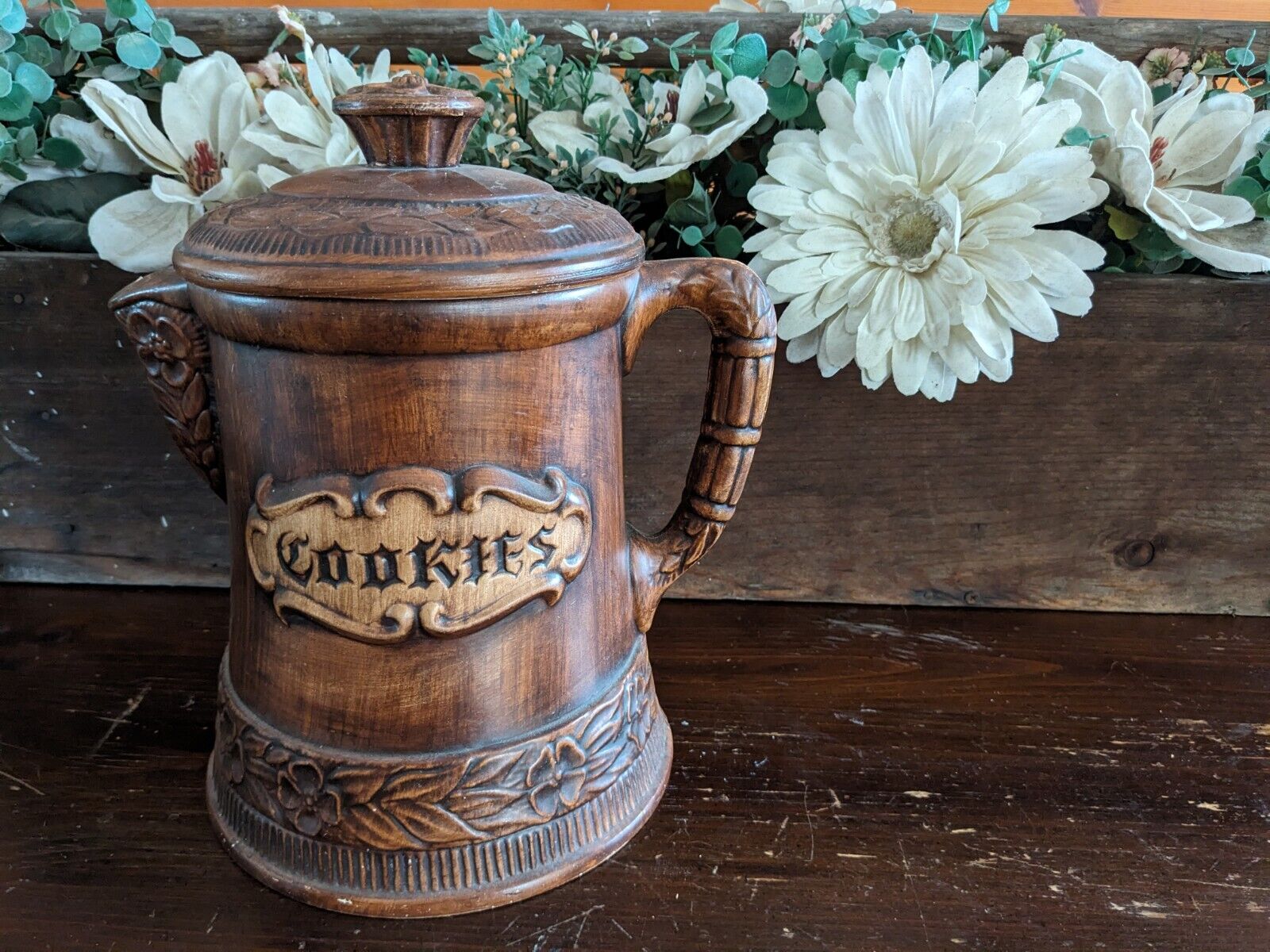 Vintage Treasure Craft USA Coffee Tea Pot Cookie Jar Large Brown A366