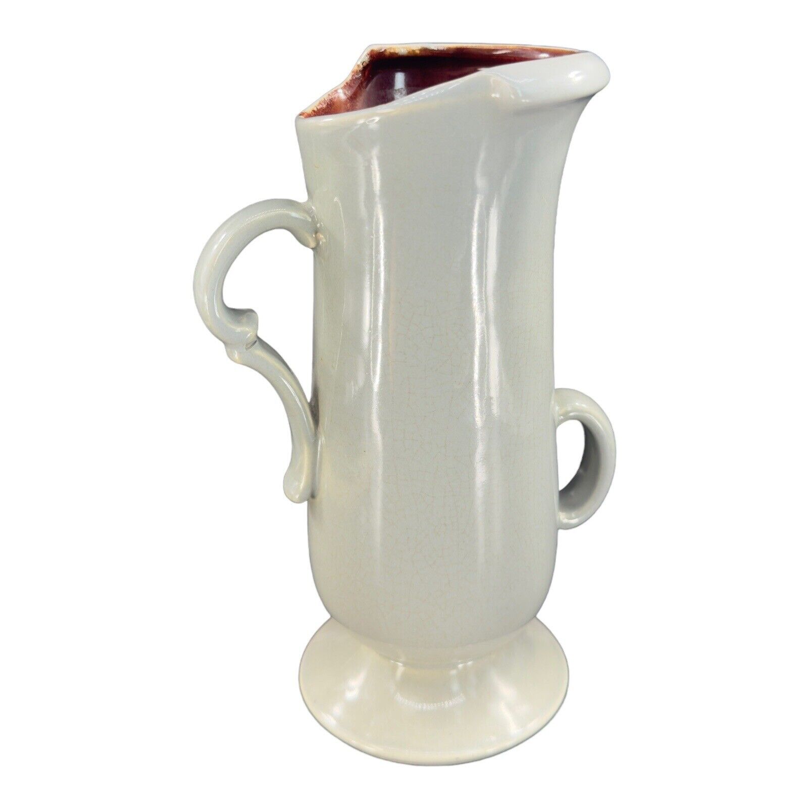 Vintage Red Wing 1358 Double Handled Vase Gray Red Glaze USA Ceramic Pottery VTG