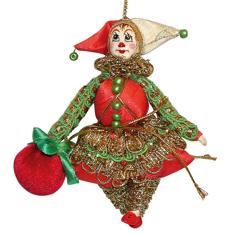 Bagatino Clown Collectible Doll,Russian Handmade, 6-inch Ornament, Red/Green