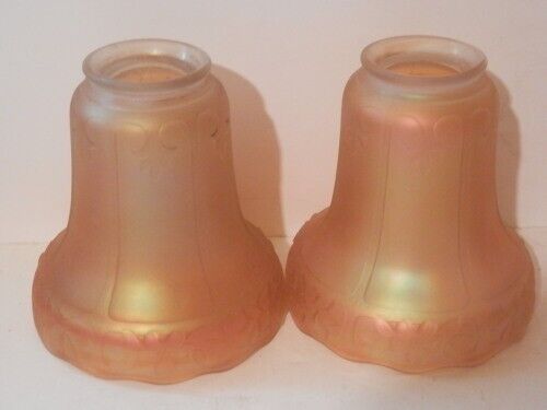 PAIR OF IMPERIAL GLASS UNSIGNED NUART PRIMROSE PANEL 630/7 CARNIVAL SHADES - BIN
