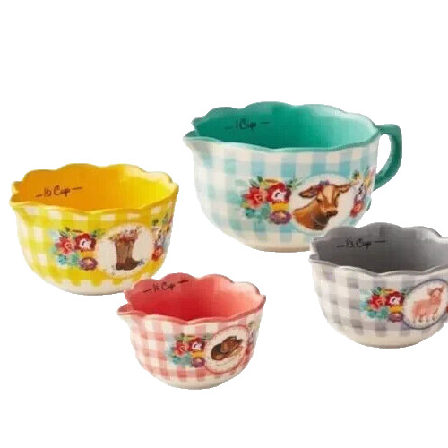 BRAND NEW PIONEER WOMAN SWEET ROMANCE BLOSSOMS 4 PC COUNTRY MEASURING BOWLS SET