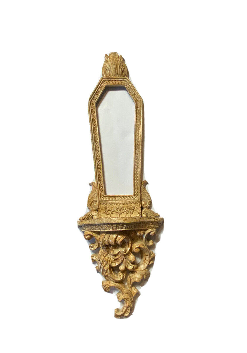 Vintage Beautiful Large Wall Sconce Ceramic Gesso Ornate Carved Mirror Baroque