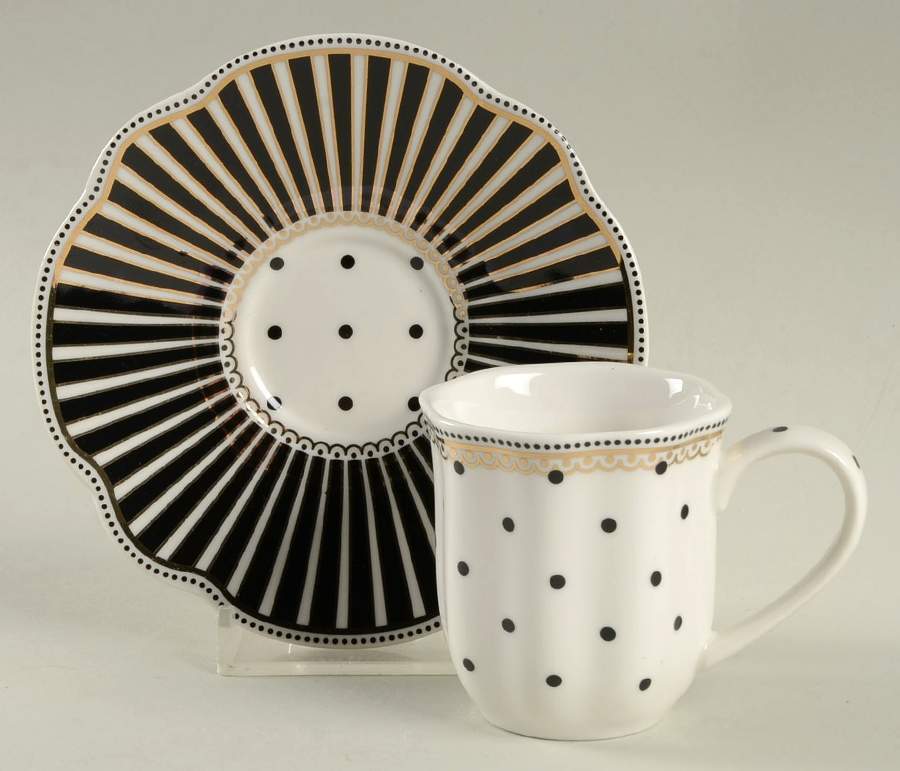 Grace\'s Teaware Josephine Black Espresso Cup and Saucer Set 10800749