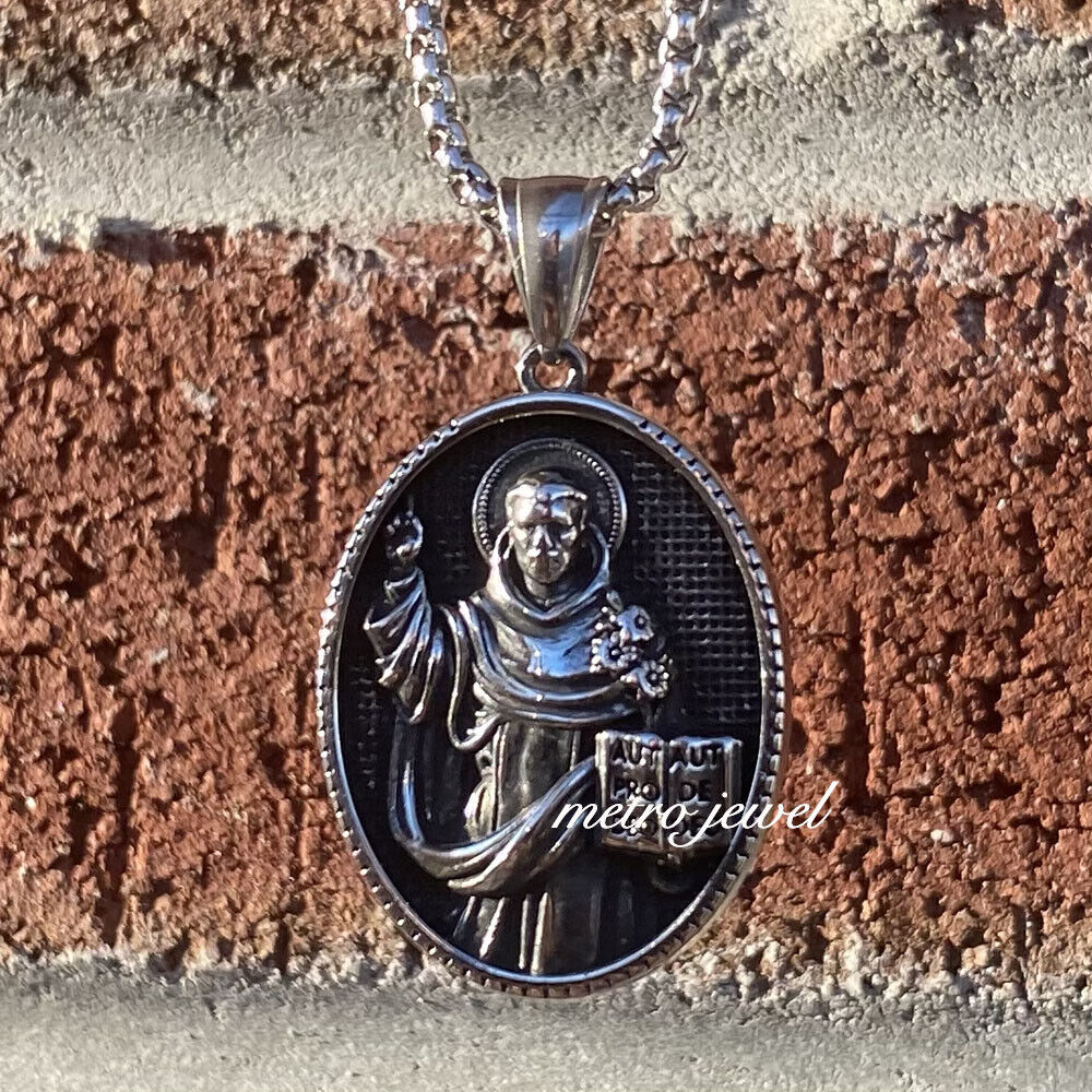JXC Christian St Saint Dominic Statue Religious Medal Medallion Pendant Necklace