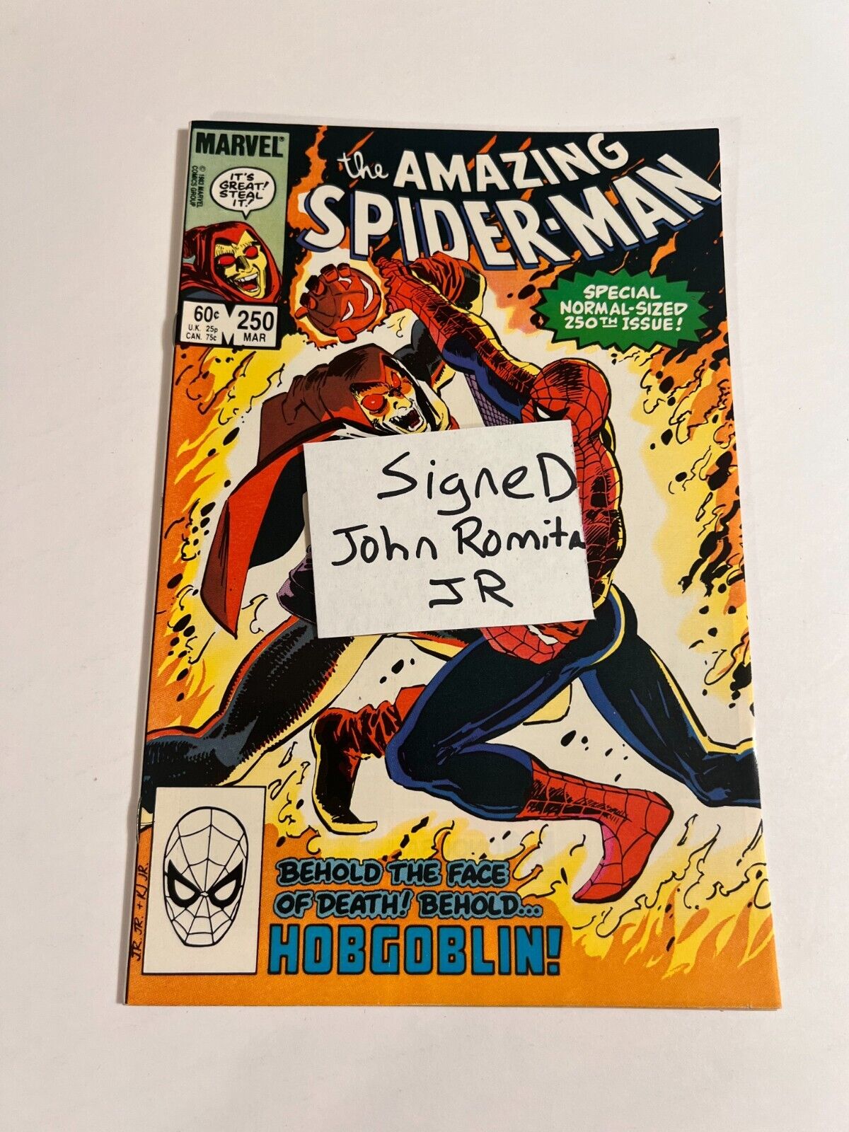 Amazing Spider-Man 250 Hobgoblin signed John Romita jr Cover 1983 comic book