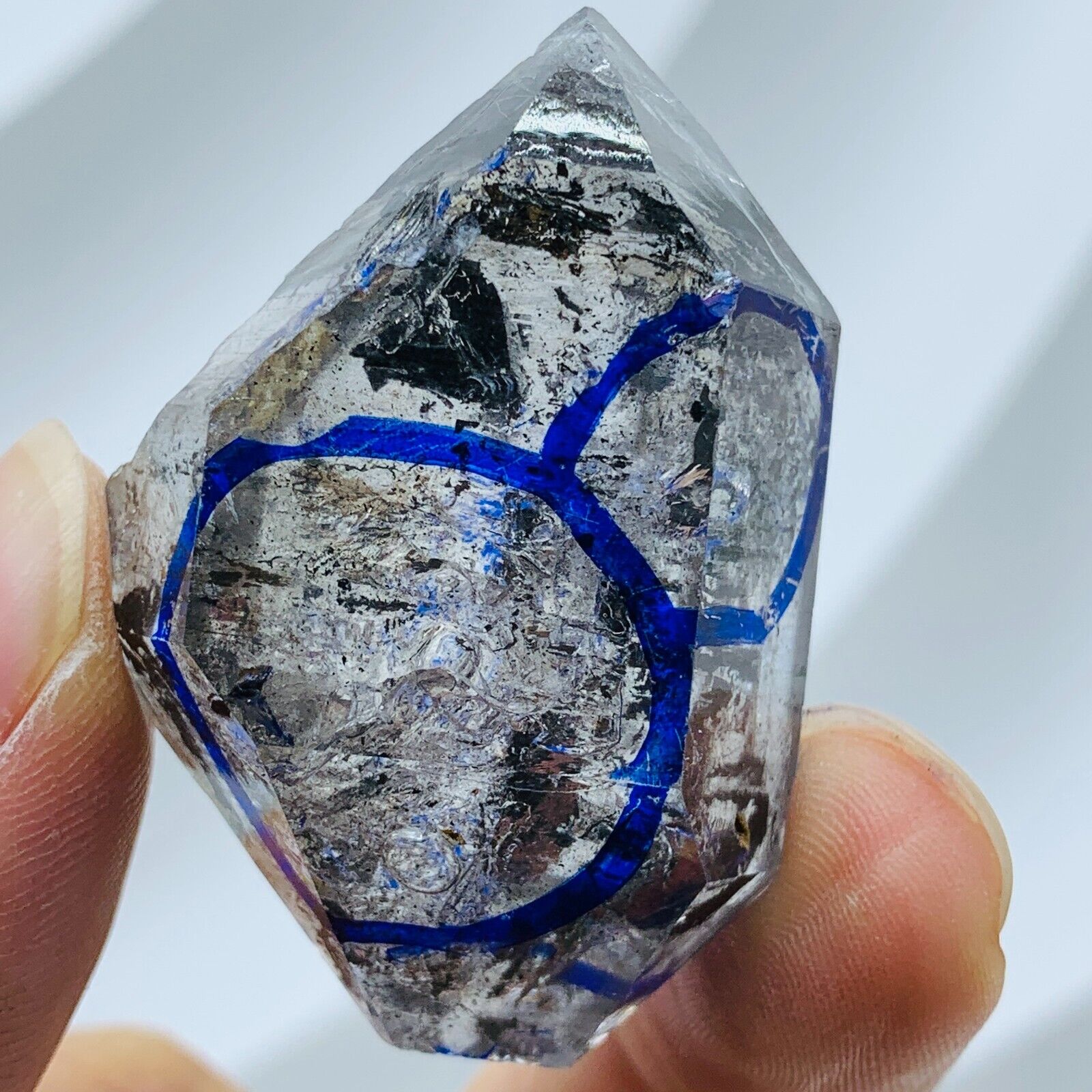Natural Herkimer Crystal Diamond Crystal Cluster+Two Big Mobile Droplets+carbon