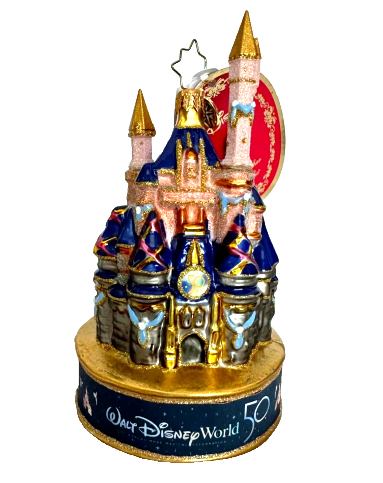 Radko Disney 50 Anniversary Magic Kingdom Glass Cinderella Castle Ornament - New