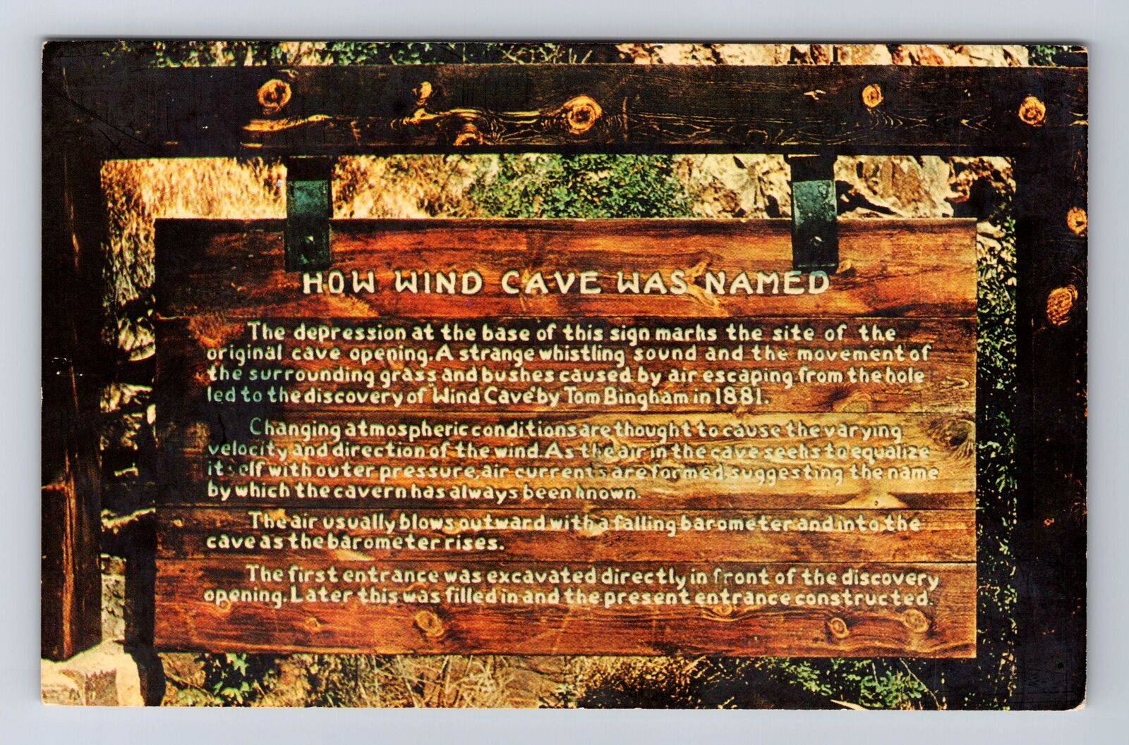 Wind Cave National Park, Black Hills History Sign, Souvenir Vintage Postcard