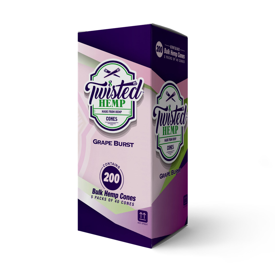 Twisted Pre-Rolled Cones Rolling Papers 200 Count Per Box (Grape Burst)