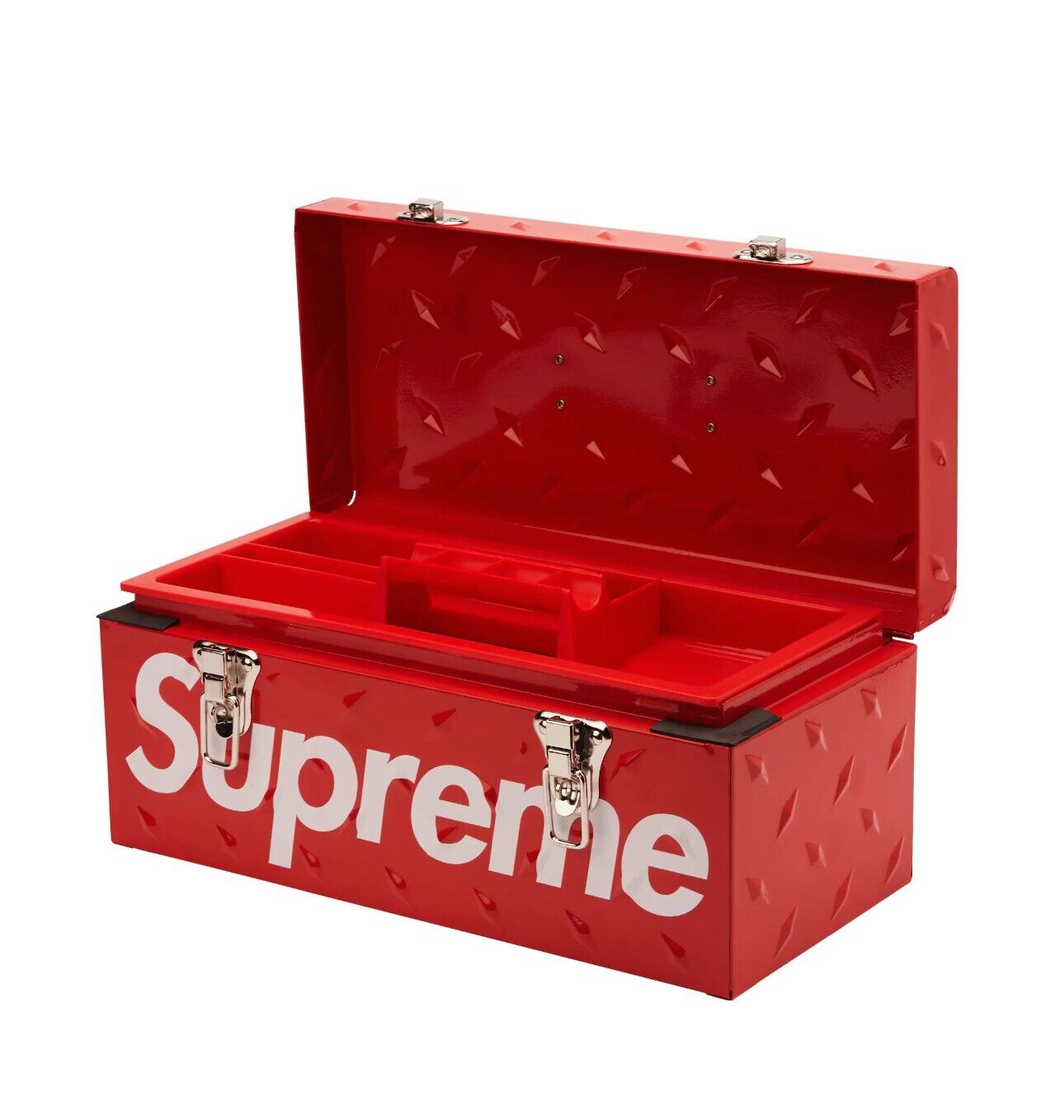 Supreme Diamond Plate Toolbox Red FW18 includes Plastic Tray  100% Authentic