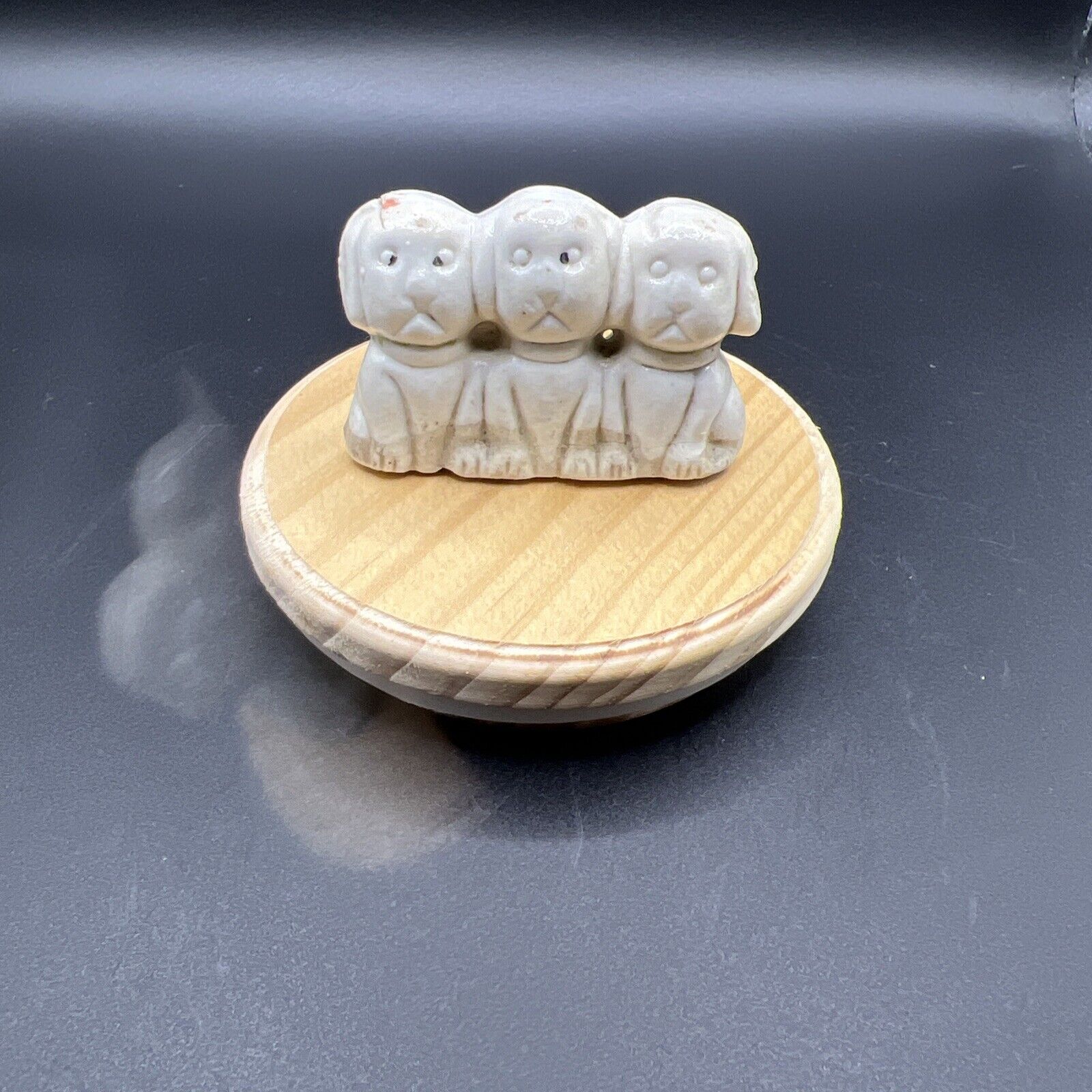 Japan Miniature bisque, porcelain, ceramic triad pup figurine, animal figurine