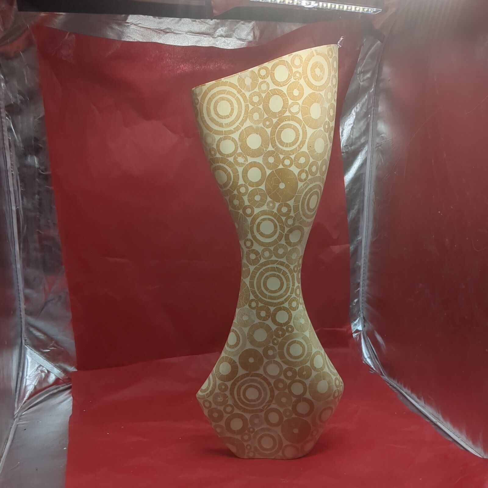 Mid Century Modern R & Y Augousti Inlaid Bamboo Art Vase, Tall 20” Inches RARE