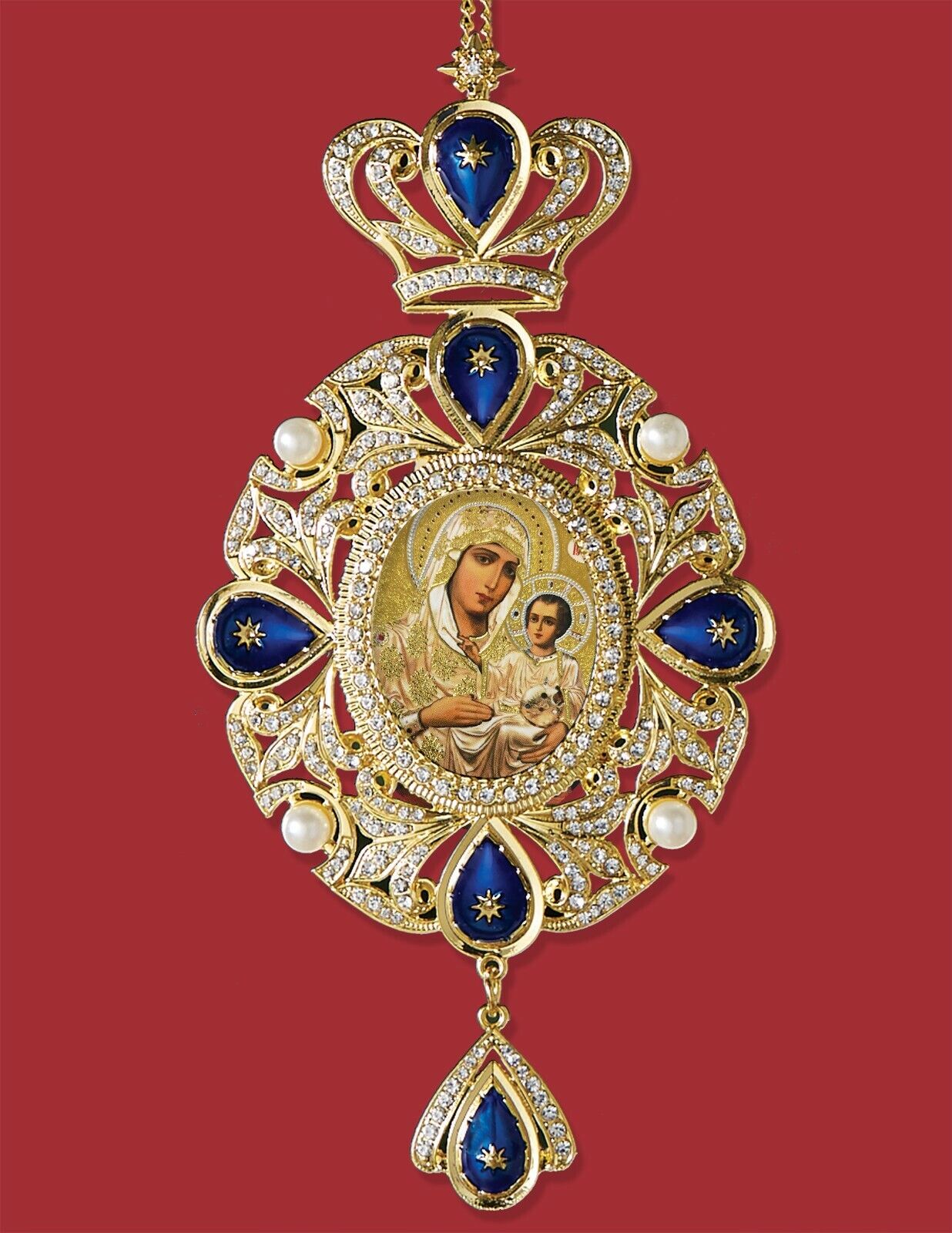 Virgin Mary and Christ Our Lady of Jerusalem Icon W Pearls Panagia Style WOW Gif