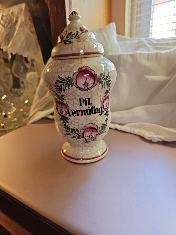 Beautiful Antique Vintage BOGEN, Germany White Ornate Porcelain Apothecary Jar