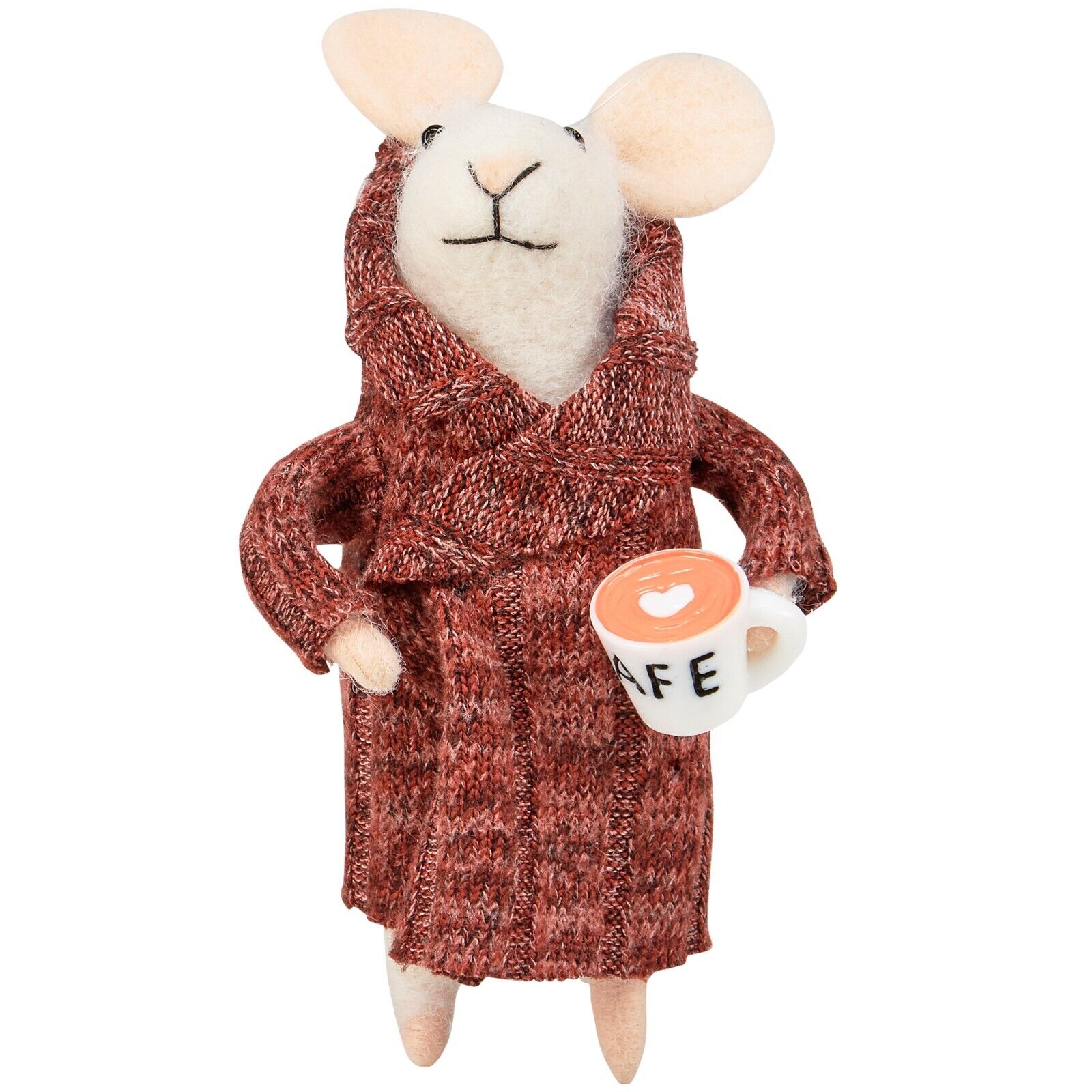 Primitives by Kathy HouseRobe Mouse w Coffee Cup Felt Critter Decor Ornament