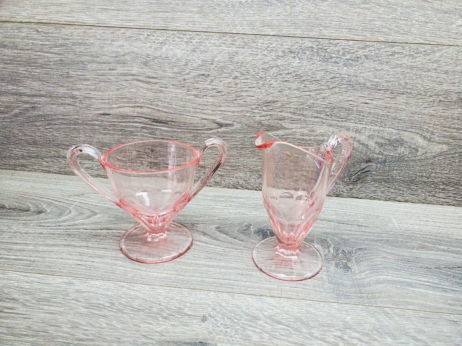 Vtg Pink Depression Elegant Glass Cream & Sugar Set