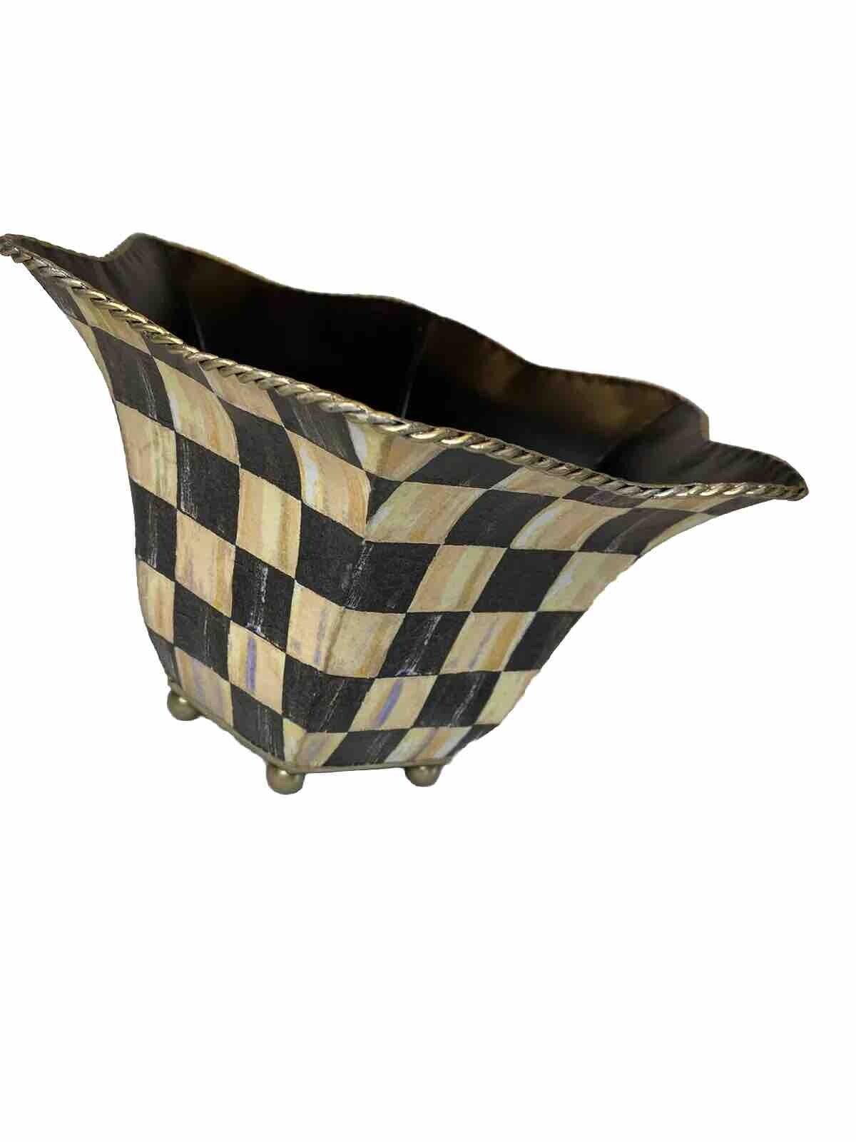 Mackenzie Childs Inspired Courtly Check Cachepot Planter Tole Wow