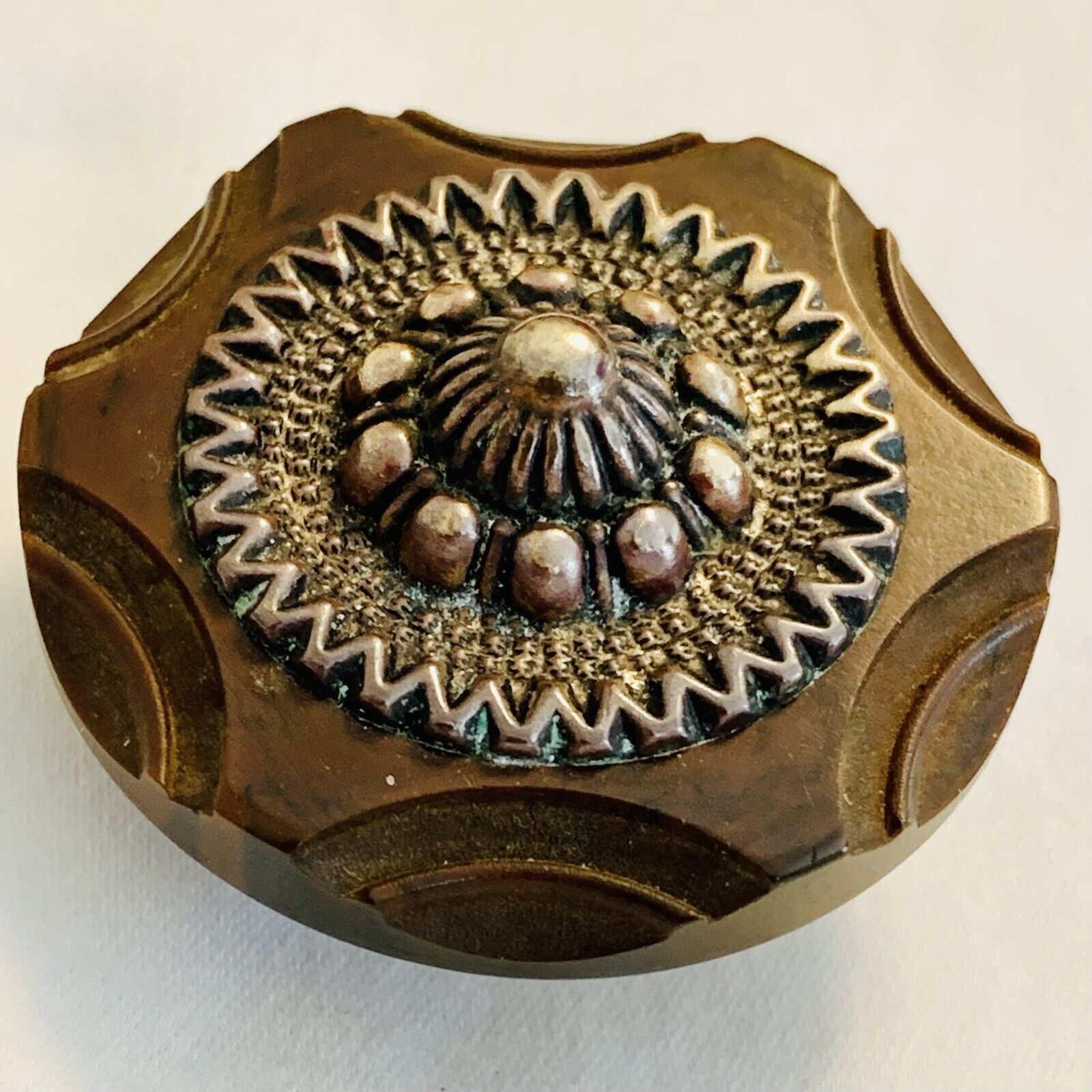 FABULOUS Vintage Antique Large Carved 1 5/8” Bakelite Button Metal Filigree BA6