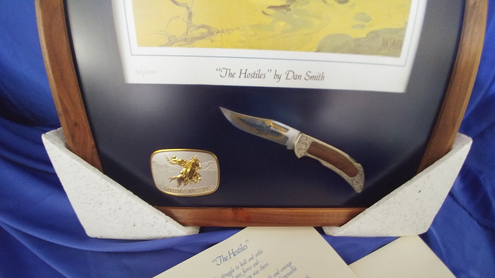 Smith and Wesson Knife, Buckle and Framed Picture Set- THE HOSTILES BY DAN SMITH