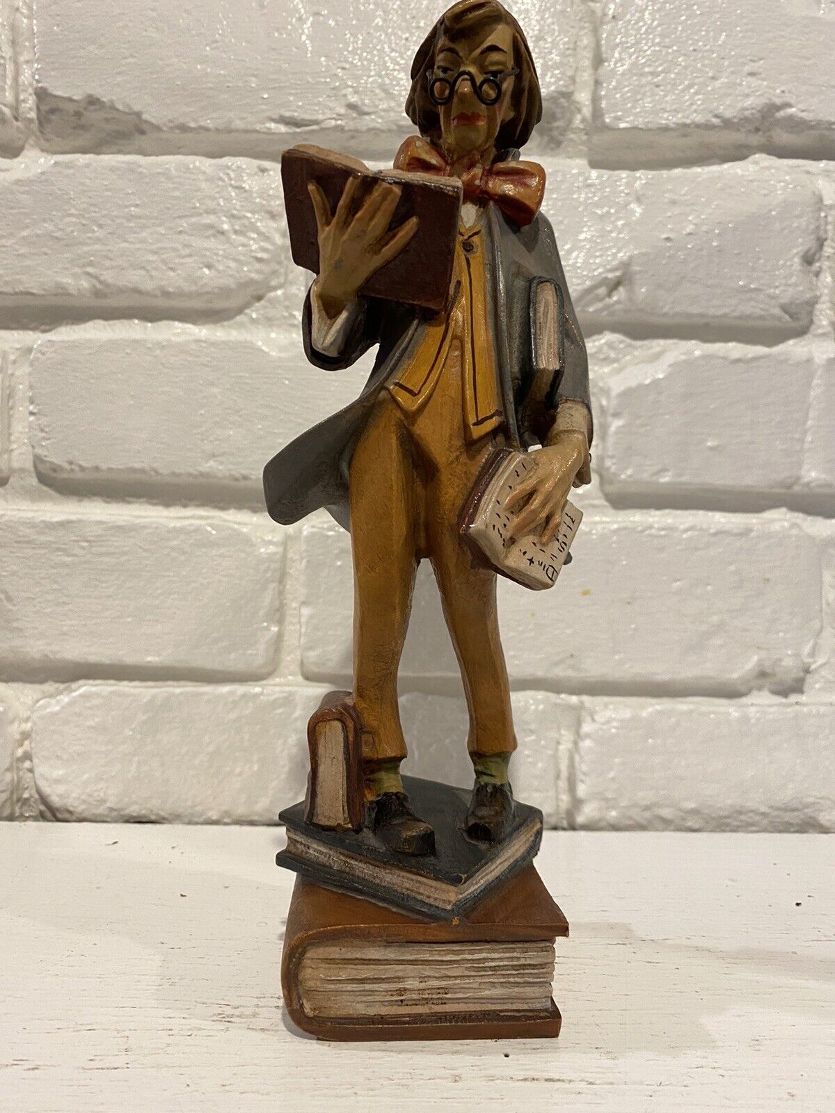 Vintage  Lepi Wood Carved Librarian Figure 10” Tall