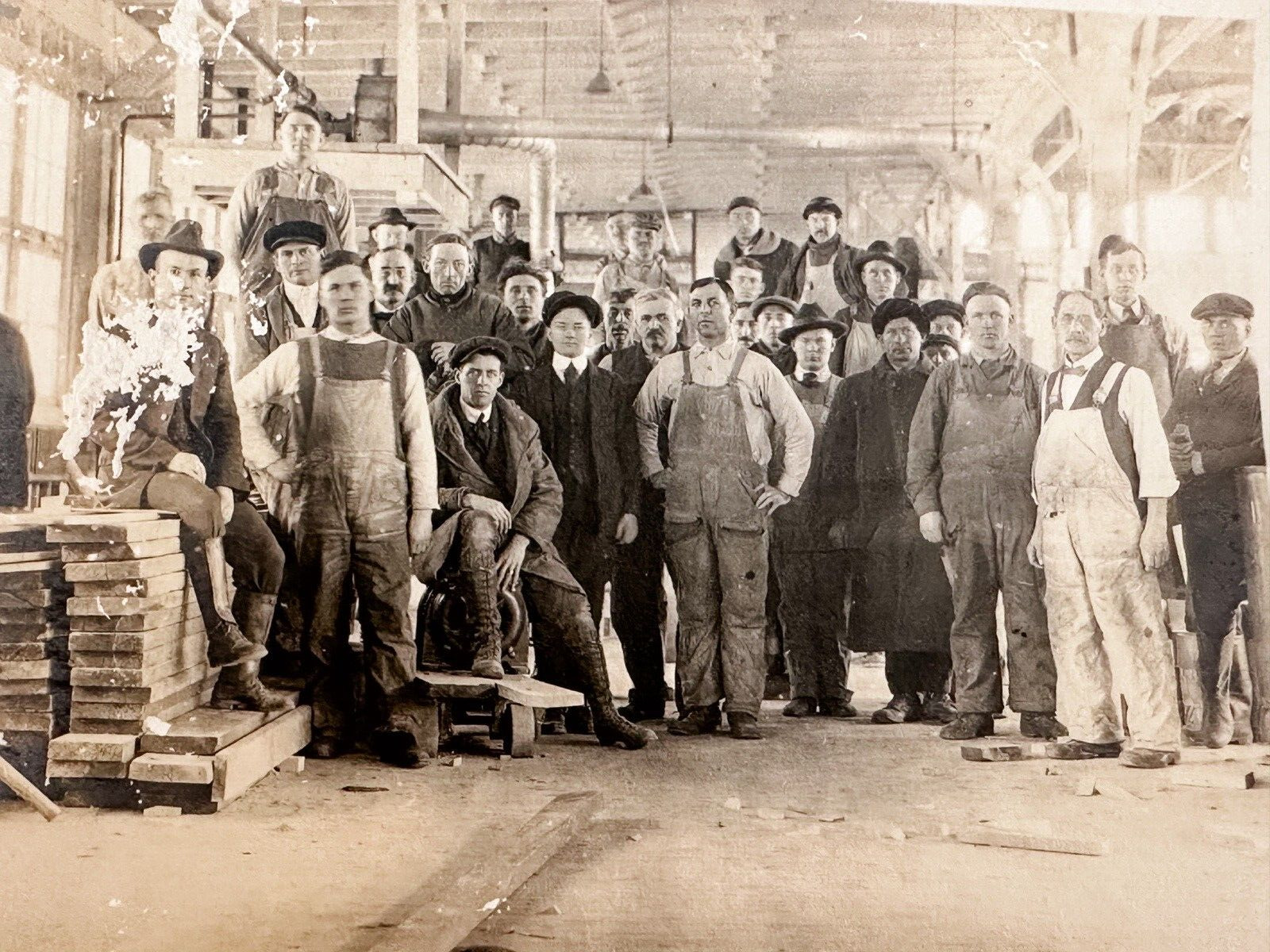 Photograph Vintage Warehouse Construction Workers Group Photo Men 1920s