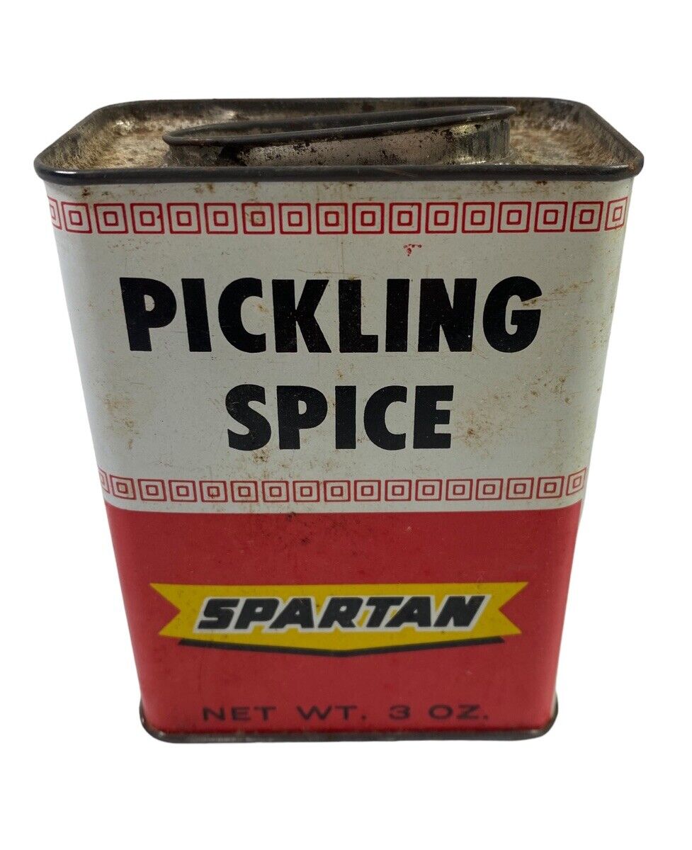 Vintage Spartan PICKLING SPICE 1 oz Tin Empty Great Patina, Graphics & Colors