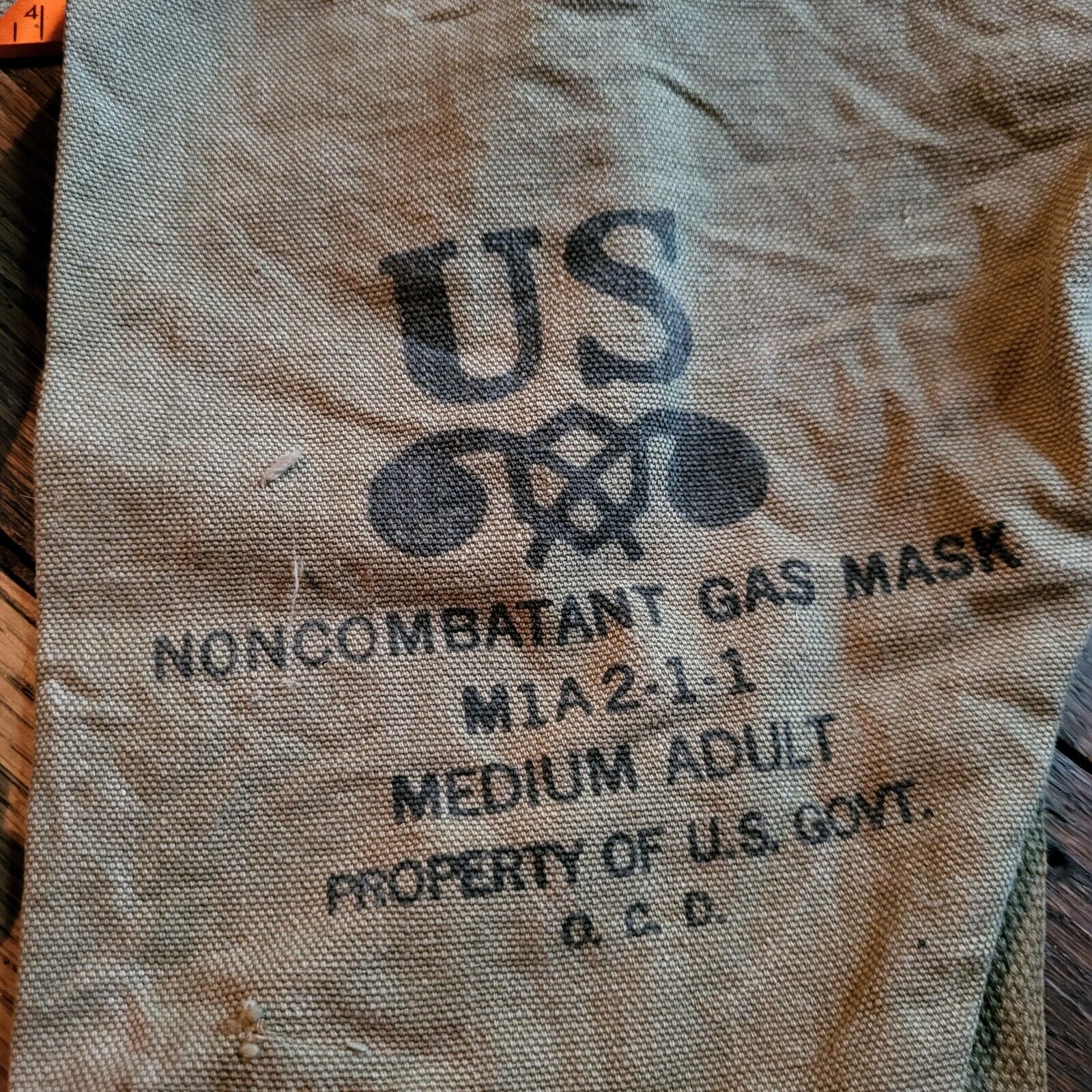 VTG Antique CLOTH SACK BAG - US NONCOMBATANT GAS MASK M1-A2