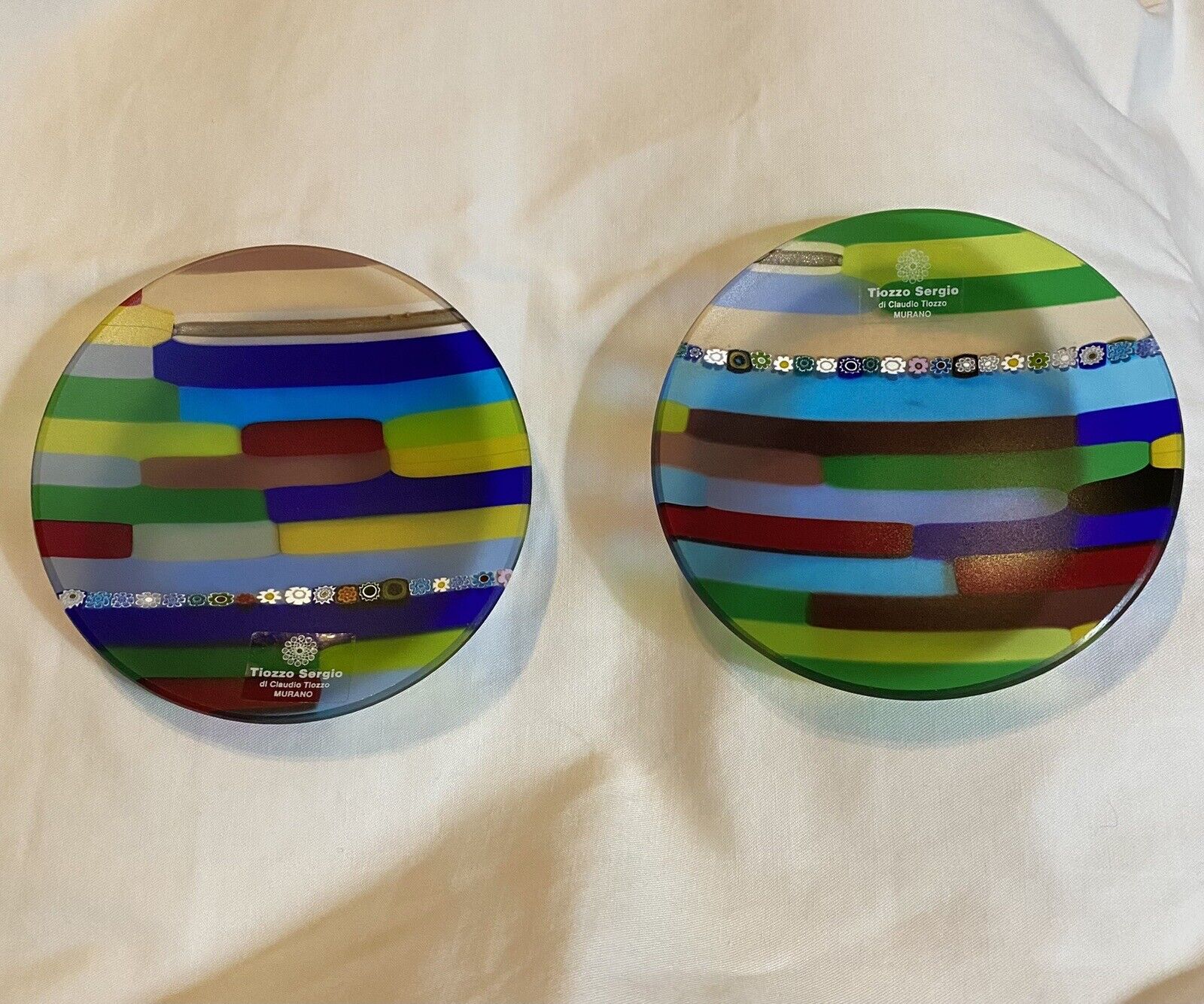Italian Murano Glass Claudio Tiozzo Sergio Millefiori Mini Dish Bowl 4.5” Pair