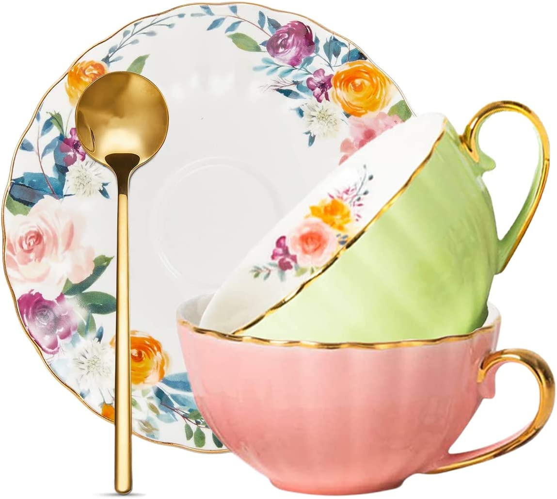 Tea Cup and Saucer Set for 2 Porcelain Enghlish Tea Cup
