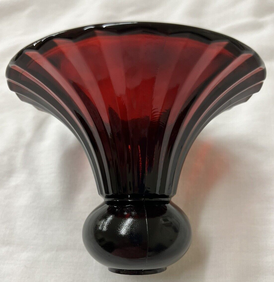Vintage Blood Red Glass Vase Pleated Outside  3.5”x4.5” AKA candleholder