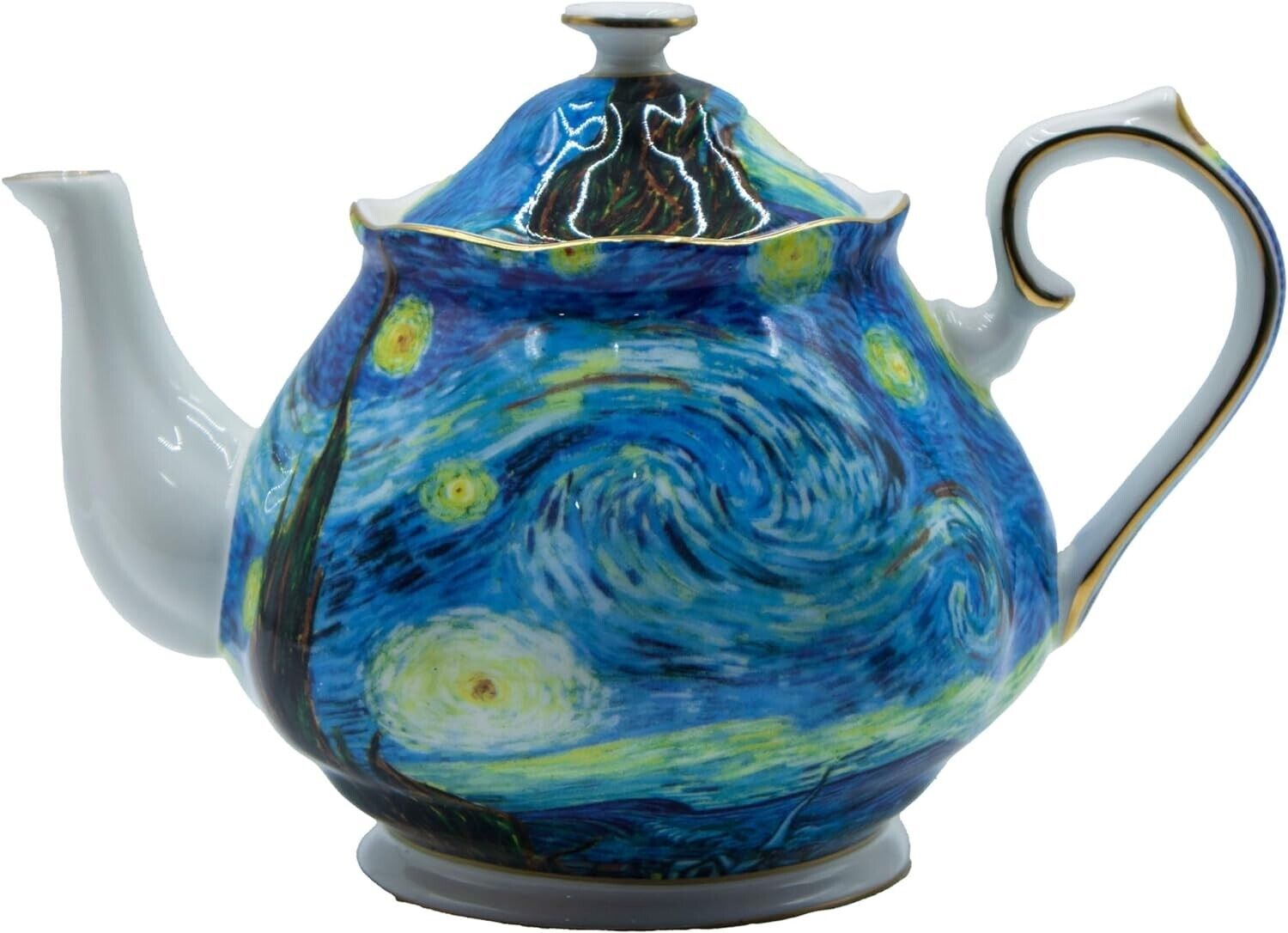 Teapot 30 oz Bone China Loose Tea Pot Floral Design Vintage Ceramic Starry Sky