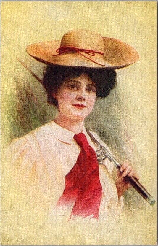 1910s Petty Lady Greetings Postcard Fishing \