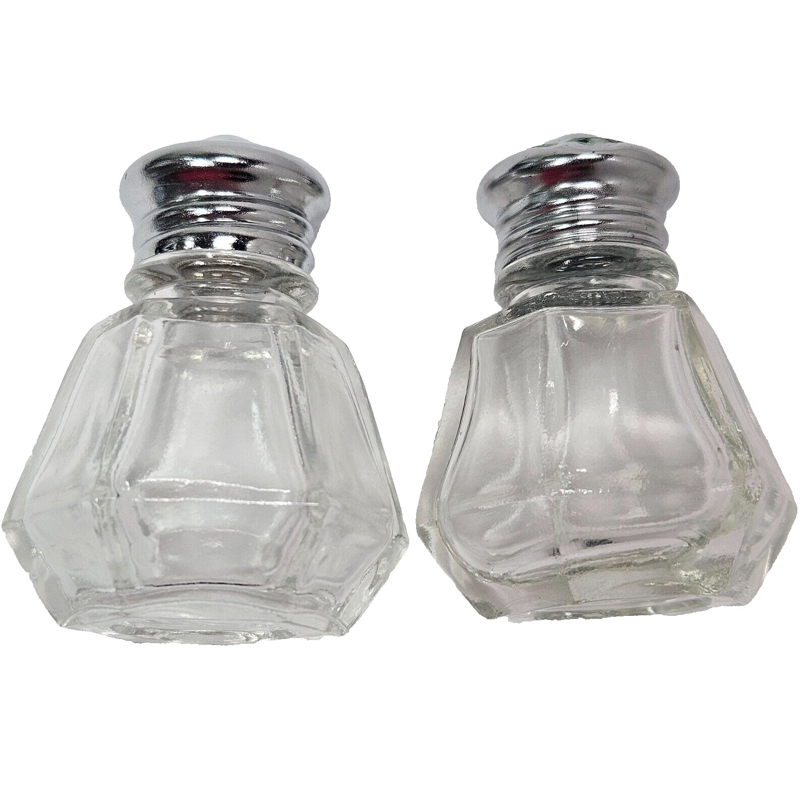 MCM Six Sided Glass Salt & Pepper Shakers Cottagecore Silver Caps Vintage