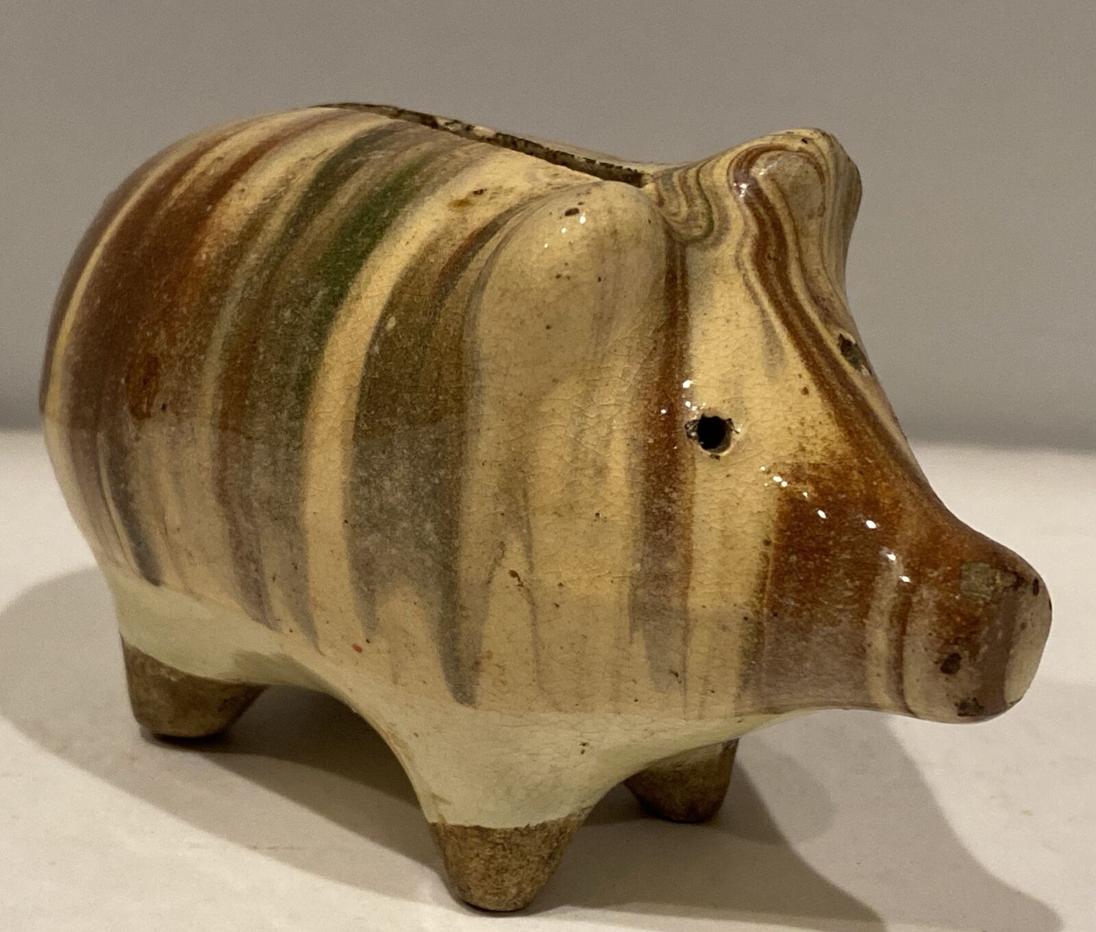 Piggy Bank Oil Drip Glaze Ceramic Pottery Pig 3.5” Long x 2.25” Tall Unique