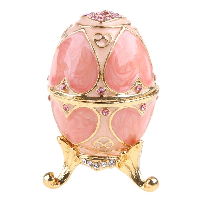 Pink Faberge-Egg Hand Painted Jewelry Trinket Box Gift for Easter Home Decor