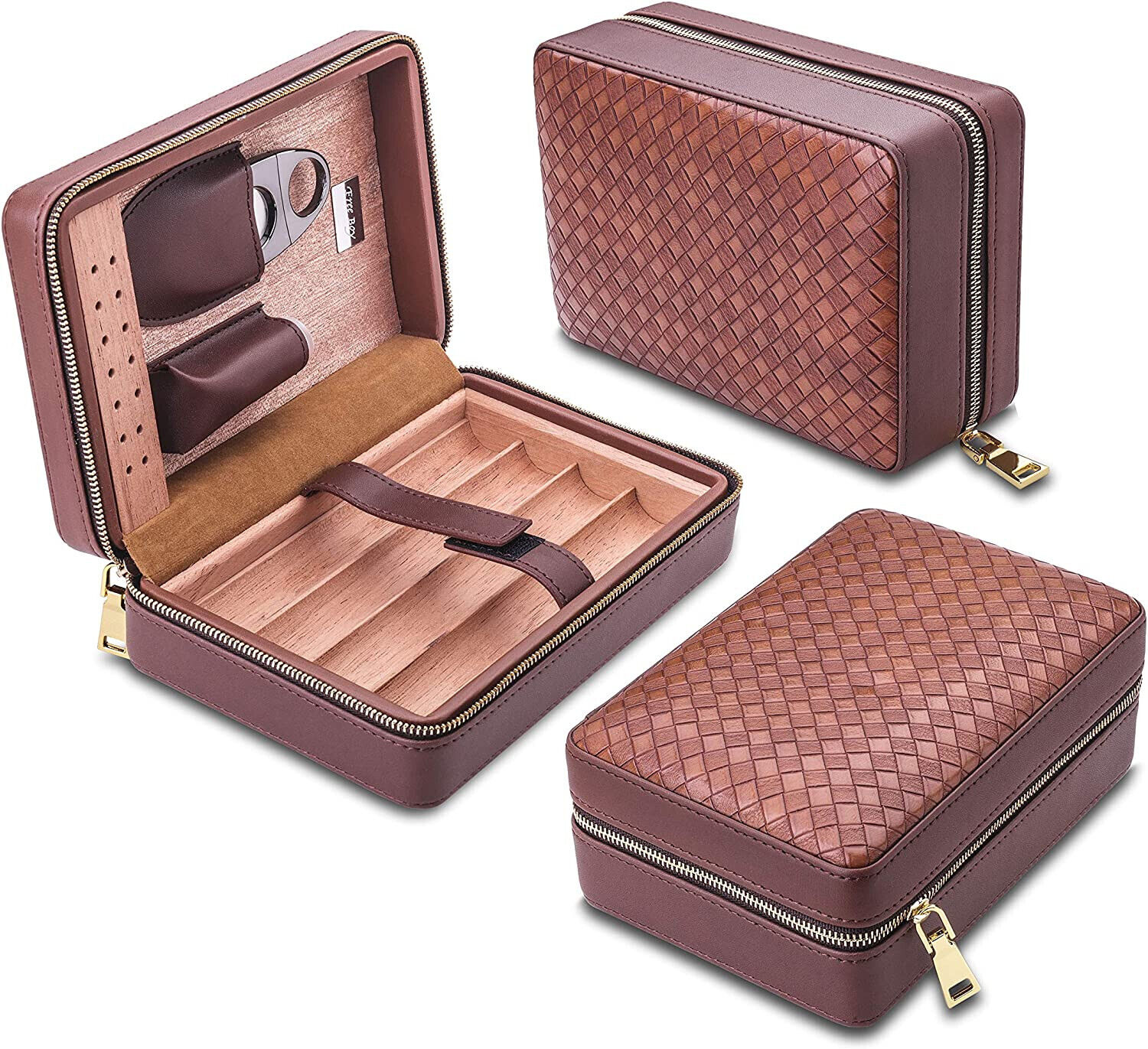 Cedar Wood Cigar Case Portable Cigar Box with humidifier Cigar Cutter and Pouch