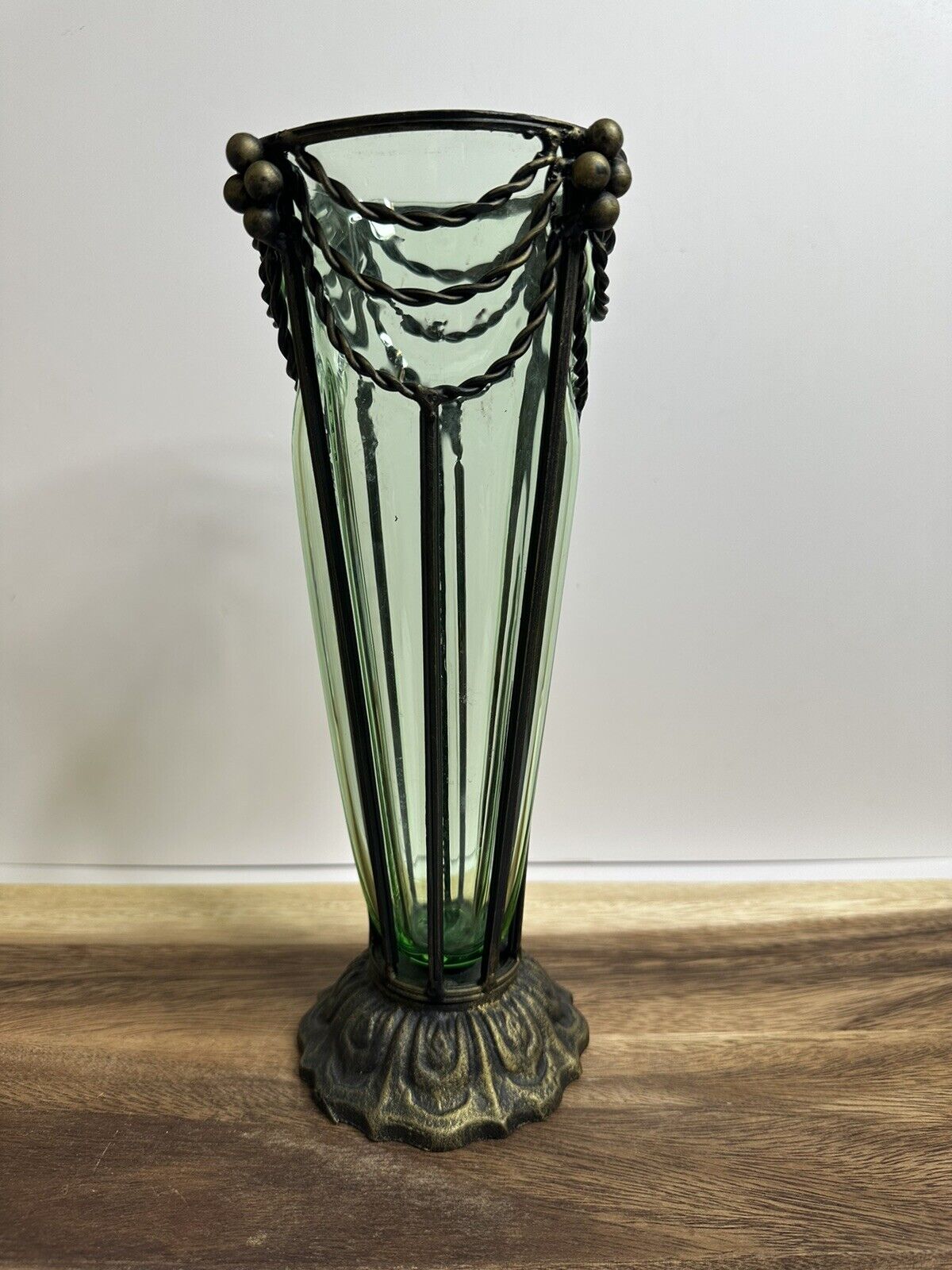 Antique 19th Century Art Nouveau Swag Vase with Green Blown Glass. ***As Is***