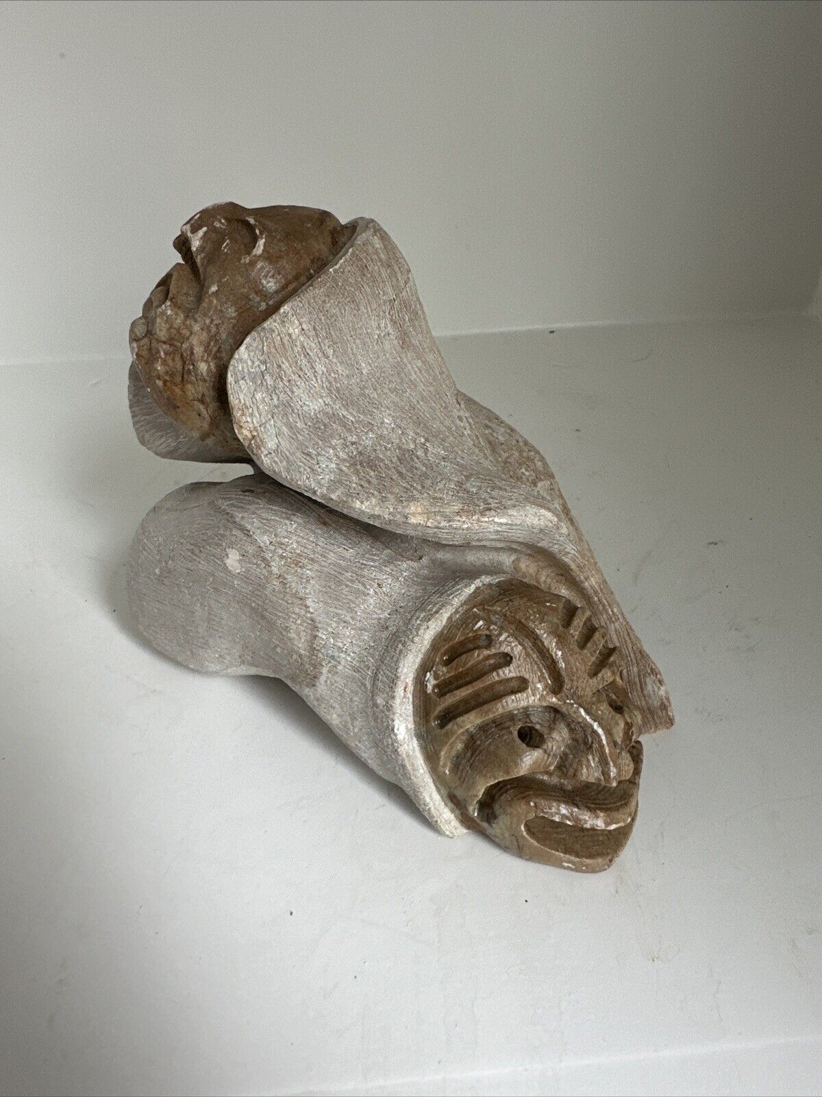 Vintage Iroquois Soapstone Sculpture & Face Carving Heavy 6x 4x5 Signed.