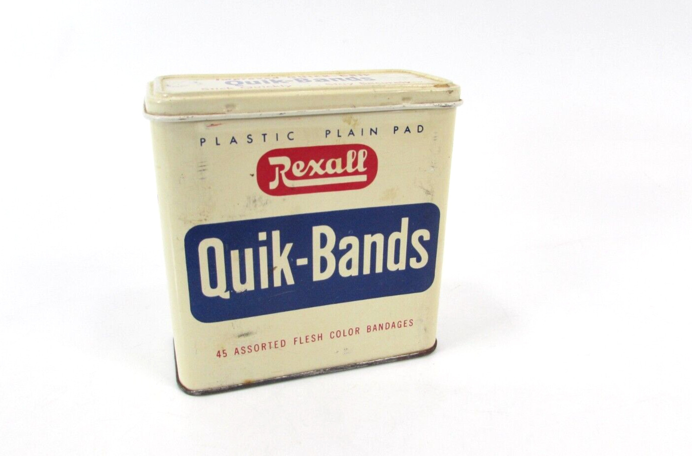 Vintage Rexall Quik Bands Band Aid Tin Box Medical Advertising Made in USA