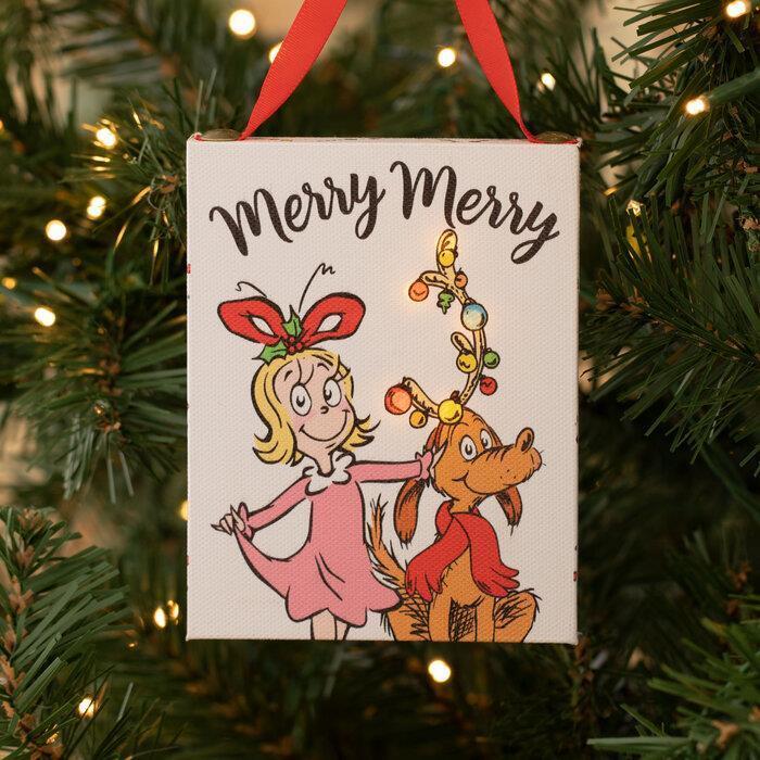 Dr Seuss The Grinch Cindy Lou & Max Light Up Canvas Xmas Tree Ornament NEW RARE