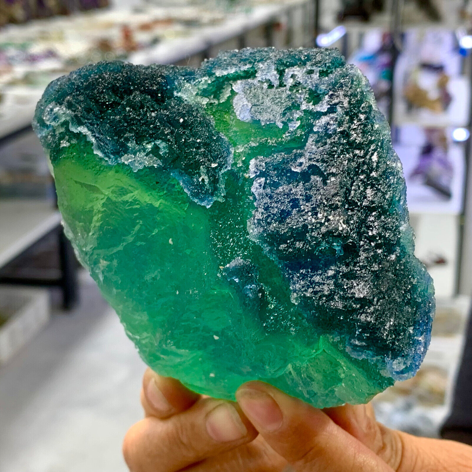 1.84LB Rare transparent blue cubic fluorite crystal sample/China