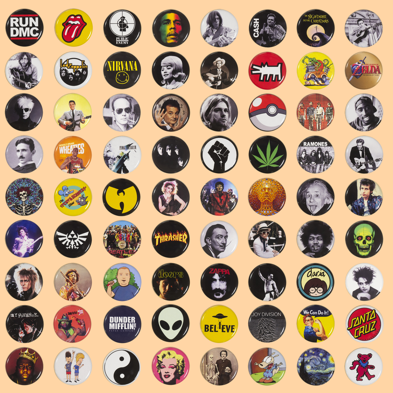 Mixed Variety  1.25 Inch Buttons lot of 72 music video games cultural icons