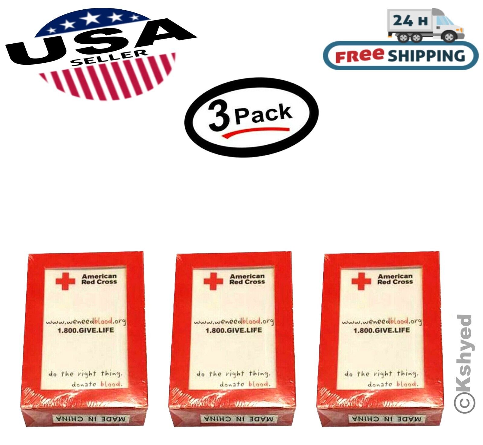 (3 Pack) American Red Cross Vintage Playing Cards excellent condition Rare - New