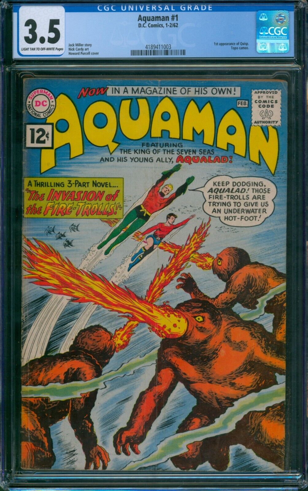 Aquaman #1 (1962) 🌟 CGC 3.5 🌟 1st Appearance of QUISP Nick Cardy DC Comic