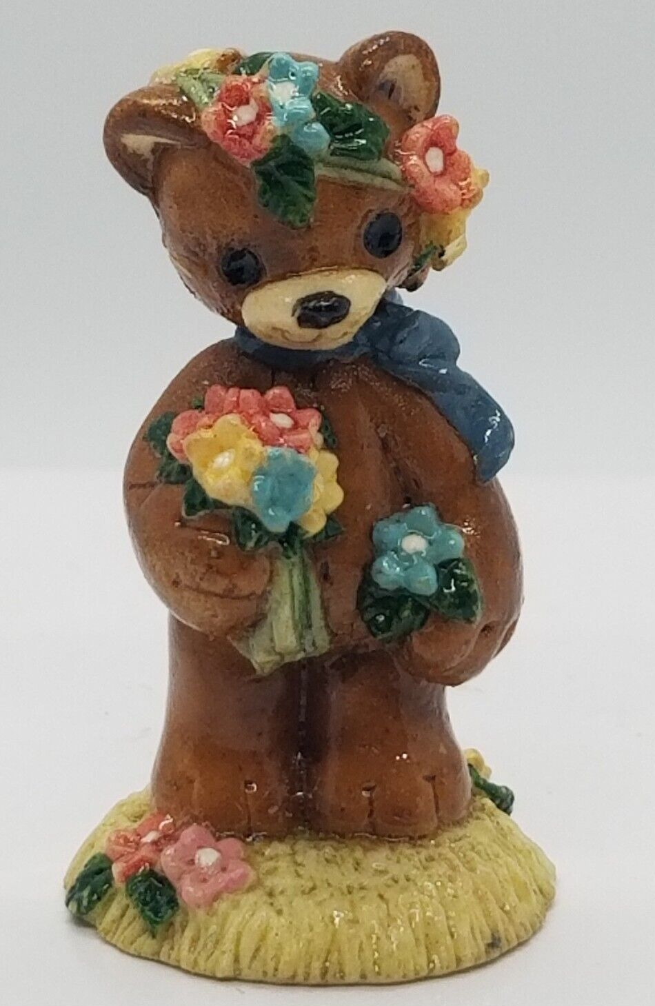 VTG Miniature PenniBear Boy Bear Spring Flowers Bouquet Figurine