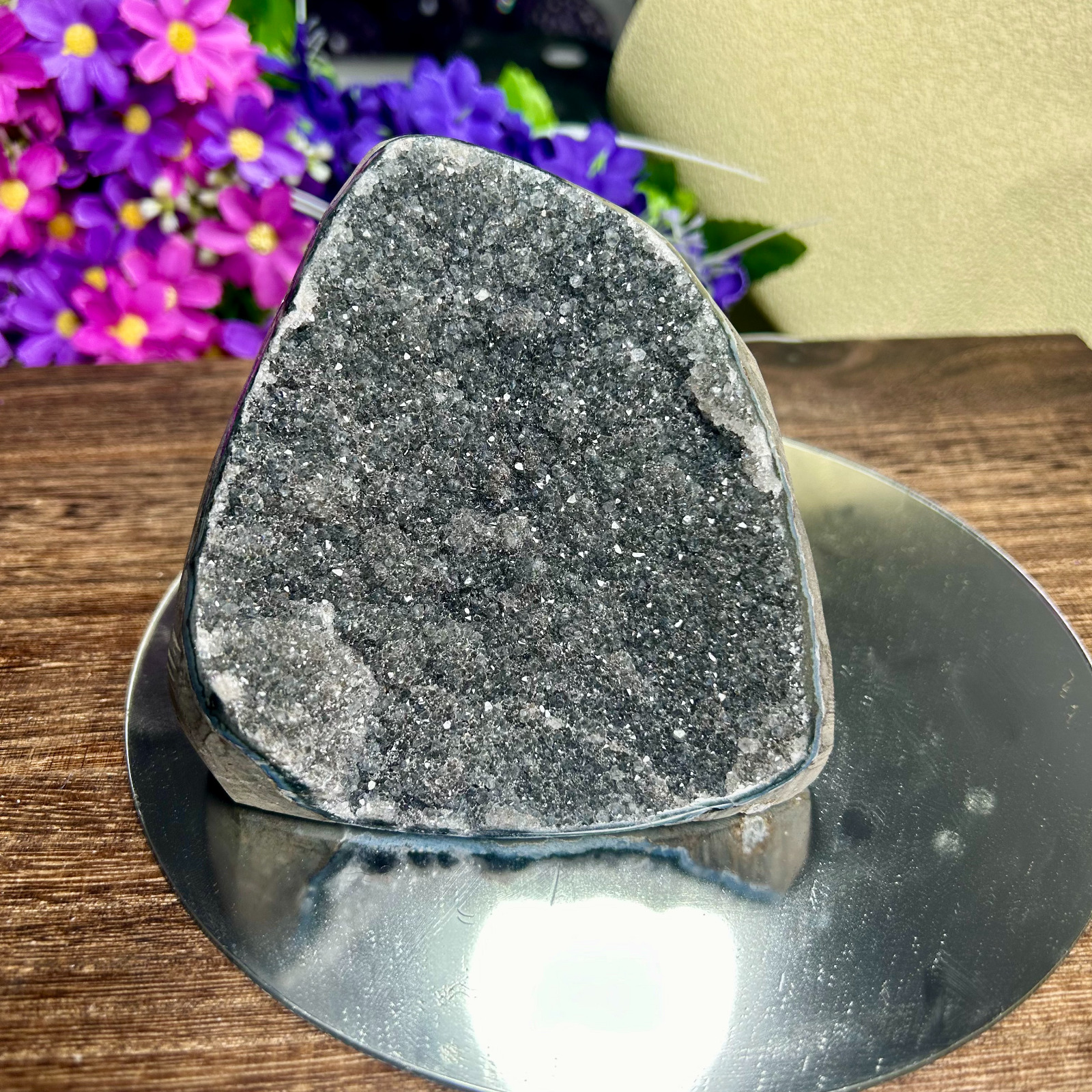 810g Natural Gray Amethyst Quartz Crystal Cluster Cut Base Display Healing